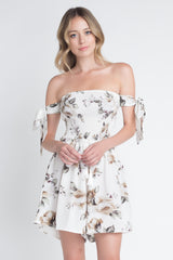 Women's Off Shoulder Smocked Floral Tie Romper - Horizon Bliss