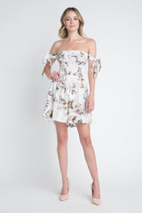 Women's Off Shoulder Smocked Floral Tie Romper - Horizon Bliss