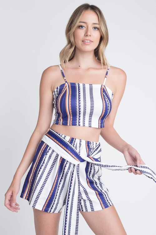 Women's Unique Stripe Printed 2pc Set with Tie - Horizon Bliss