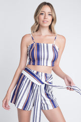 Women's Unique Stripe Printed 2pc Set with Tie - Horizon Bliss