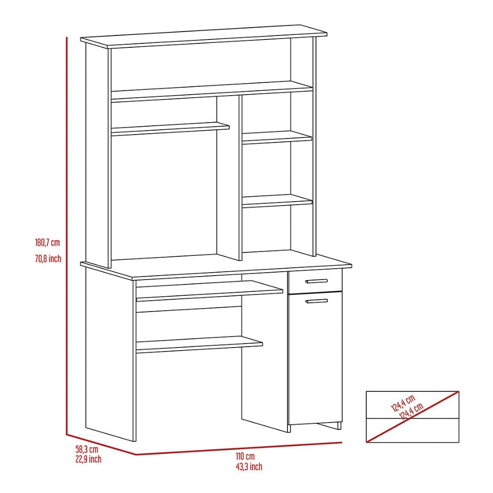 Computer Desk Acequia, Multiple Shelves, Smokey Oak Finish - Horizon Bliss