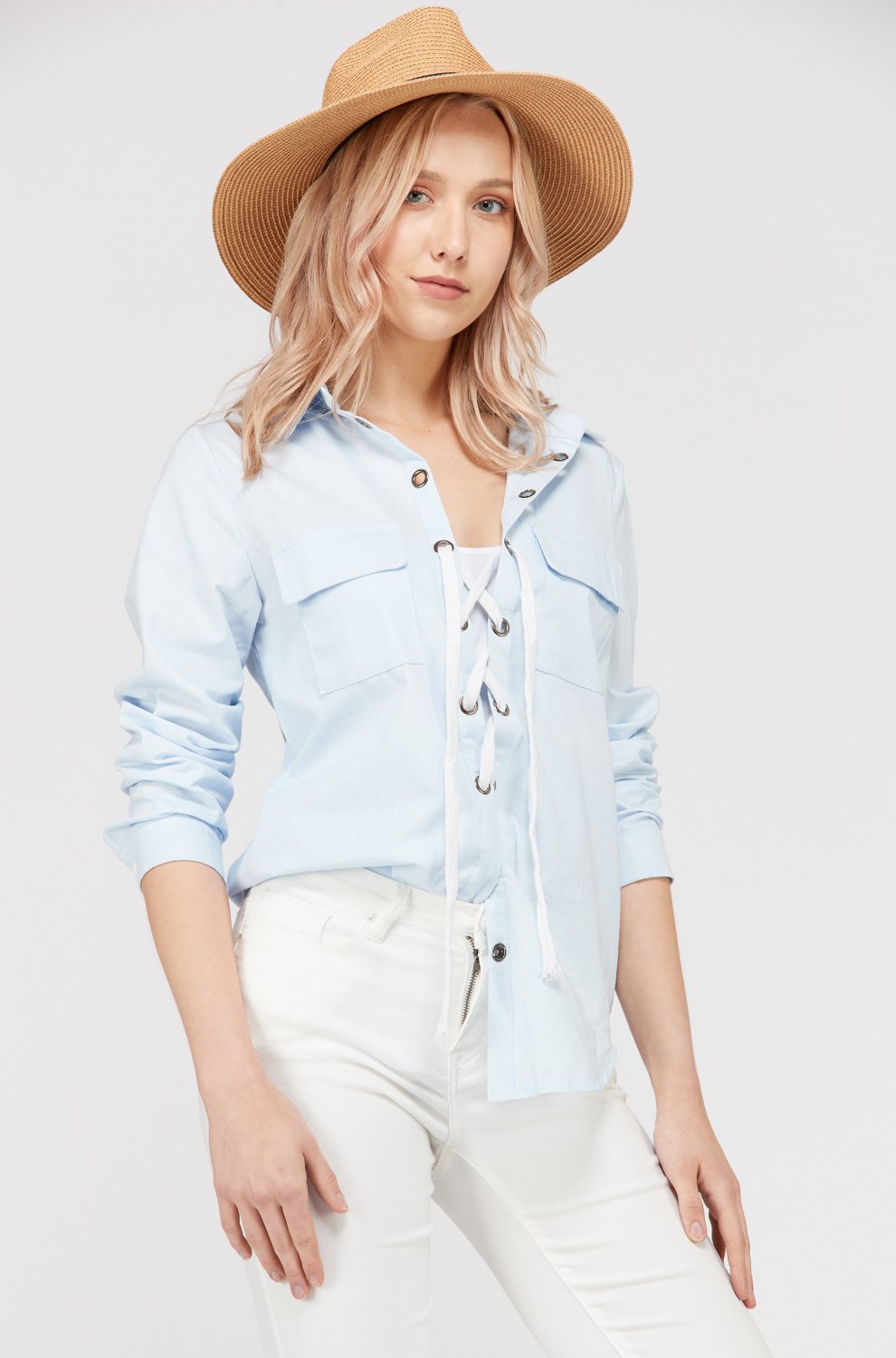 Women's Lace Up Blouse Top - Horizon Bliss