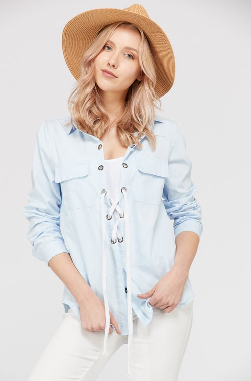 Women's Lace Up Blouse Top - Horizon Bliss