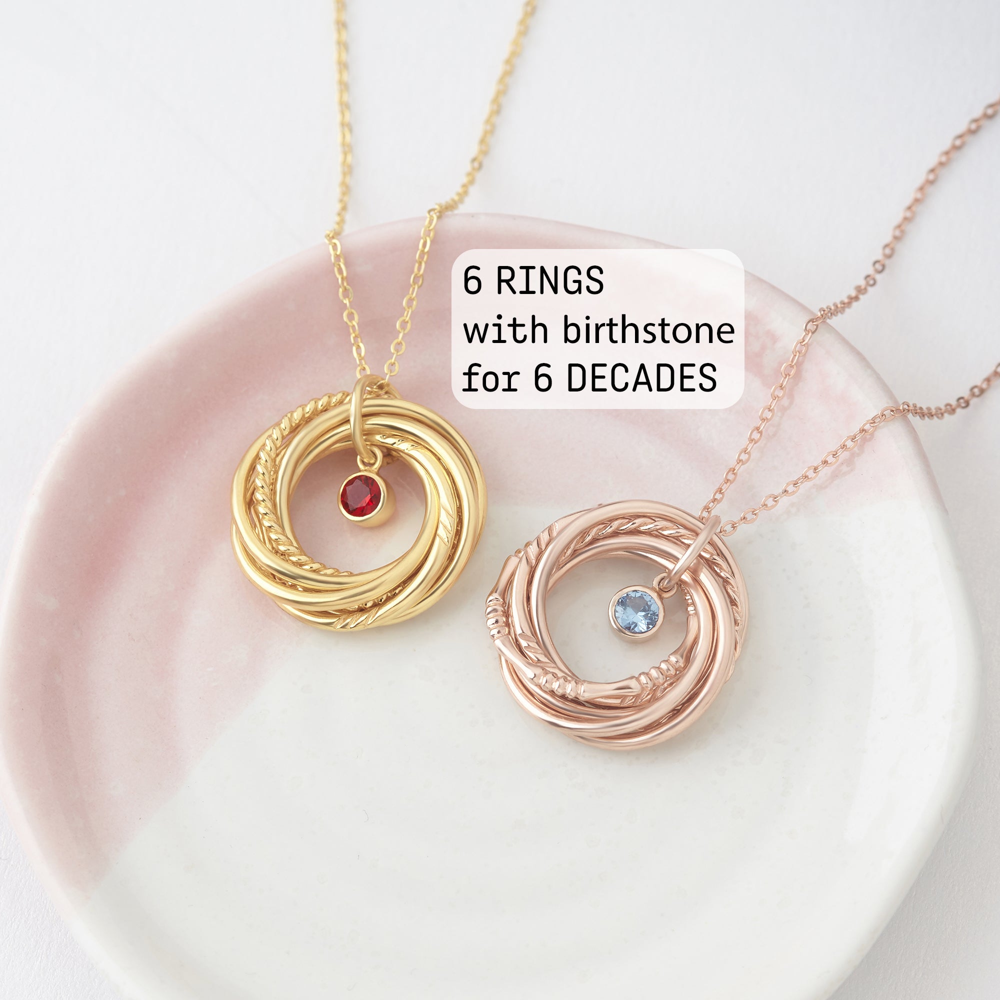 60th Birthday Gift For Woman, Birthday Gift For Mom, 6 Rings 6 Decades - Horizon Bliss