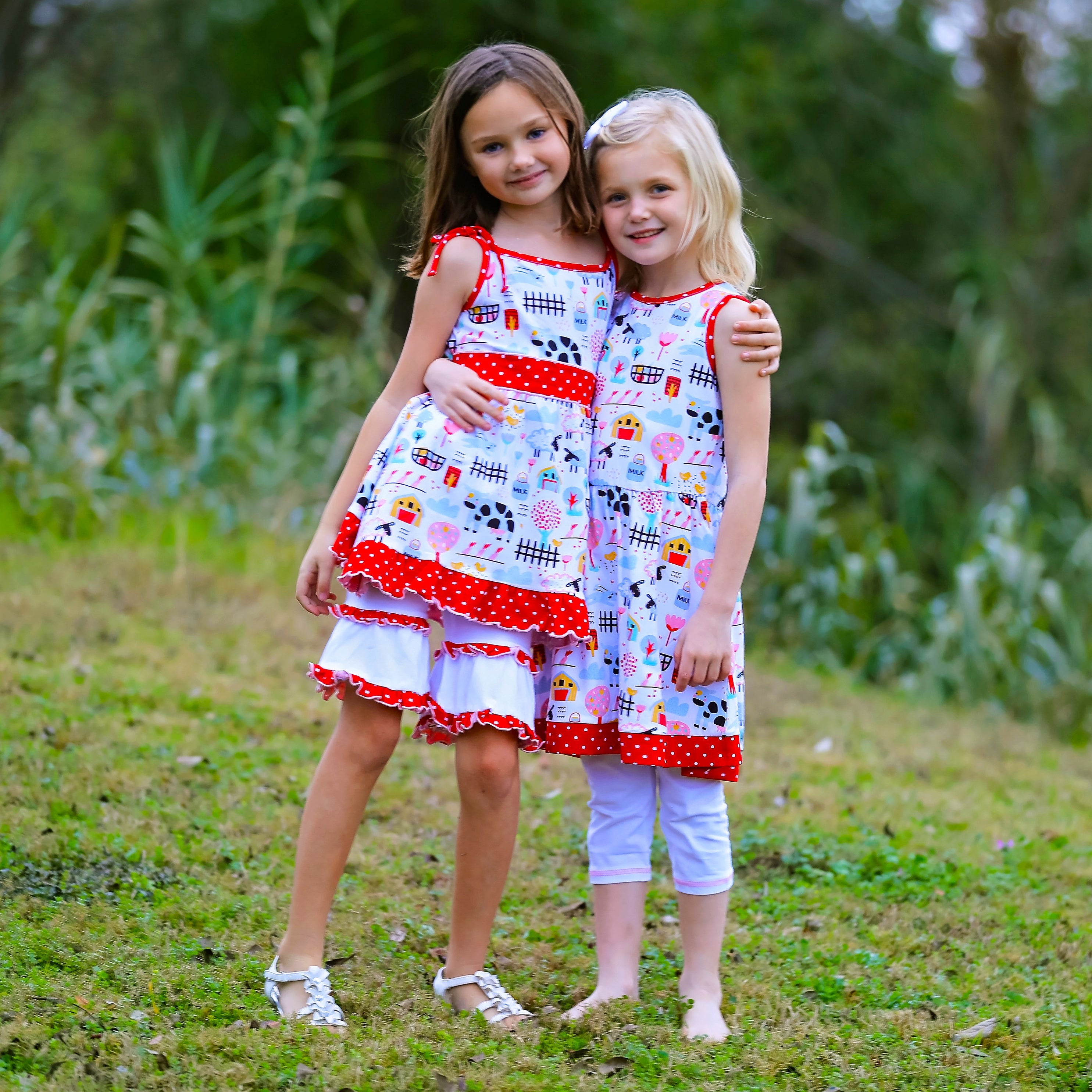 AnnLoren Little & Big Girls Farm Animals Dress and Capri Ruffle - Horizon Bliss