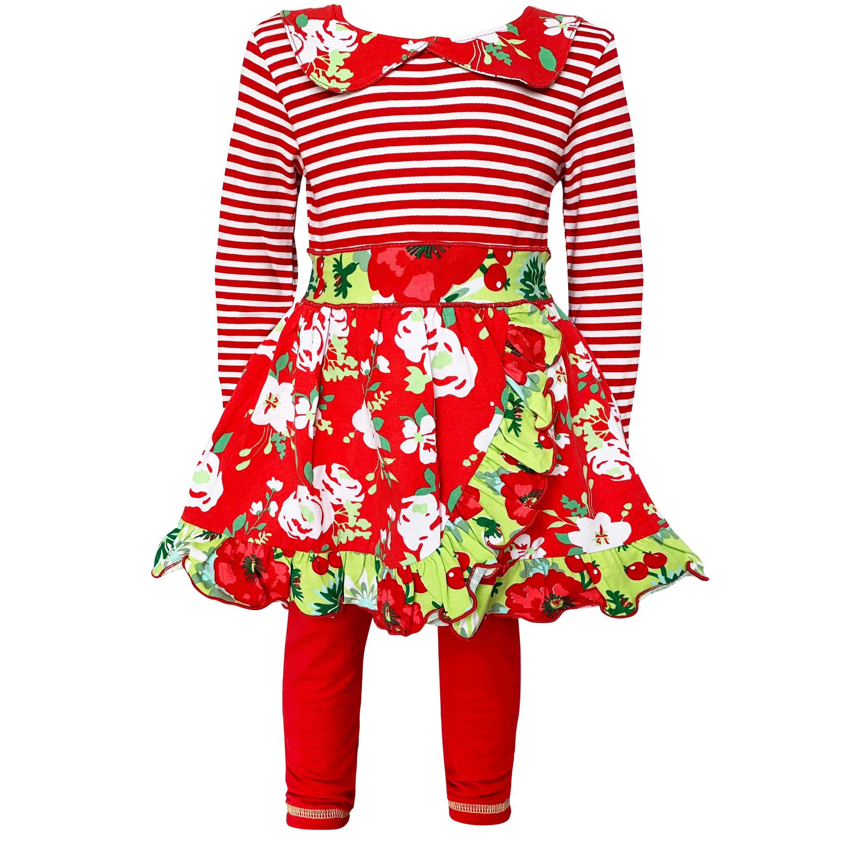 AnnLoren Little & Big Girls Boutique Red Christmas Floral Holiday - Horizon Bliss