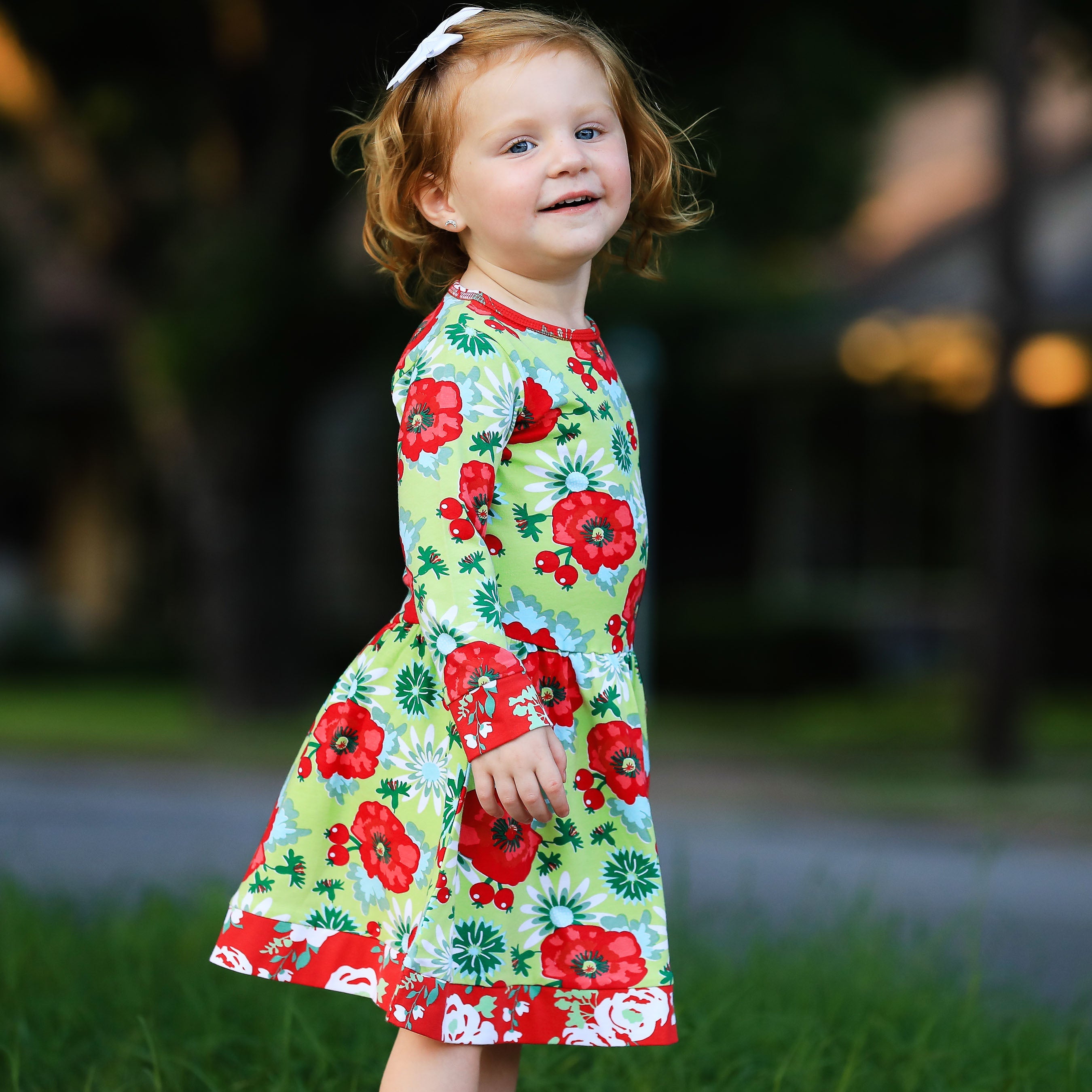 AnnLoren Girls Boutique Holiday Christmas Floral Cotton Winter Dress - Horizon Bliss