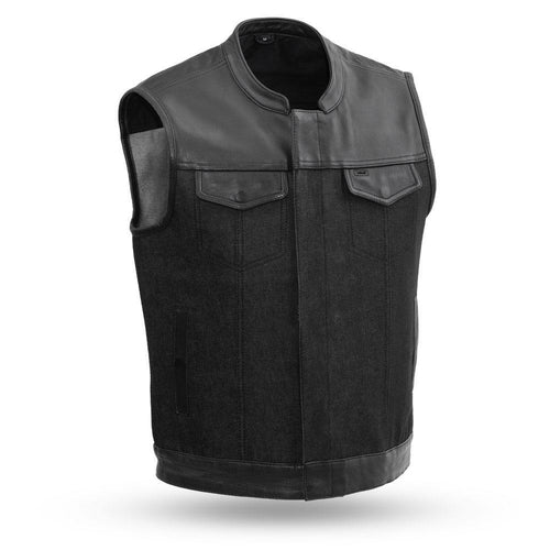 49/51 Men's Denim & Leather Combo Vest - Horizon Bliss