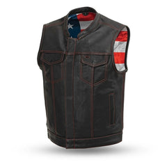 Born Free Motorcycle Leather Club Vest (Red Stitch) - Horizon Bliss