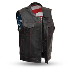 Born Free Motorcycle Leather Club Vest (Red Stitch) - Horizon Bliss