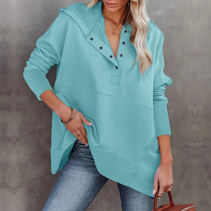 Simple Button Thickened Loose Sweatshirt - Horizon Bliss