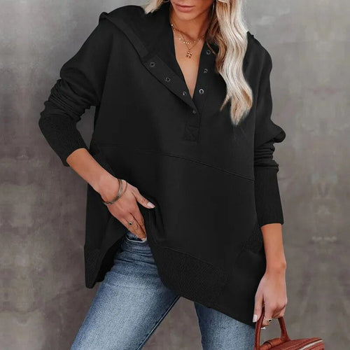 Simple Button Thickened Loose Sweatshirt - Horizon Bliss