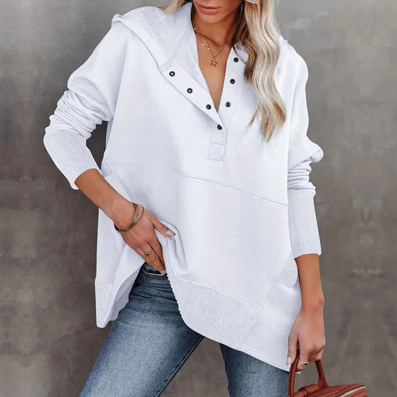 Simple Button Thickened Loose Sweatshirt - Horizon Bliss