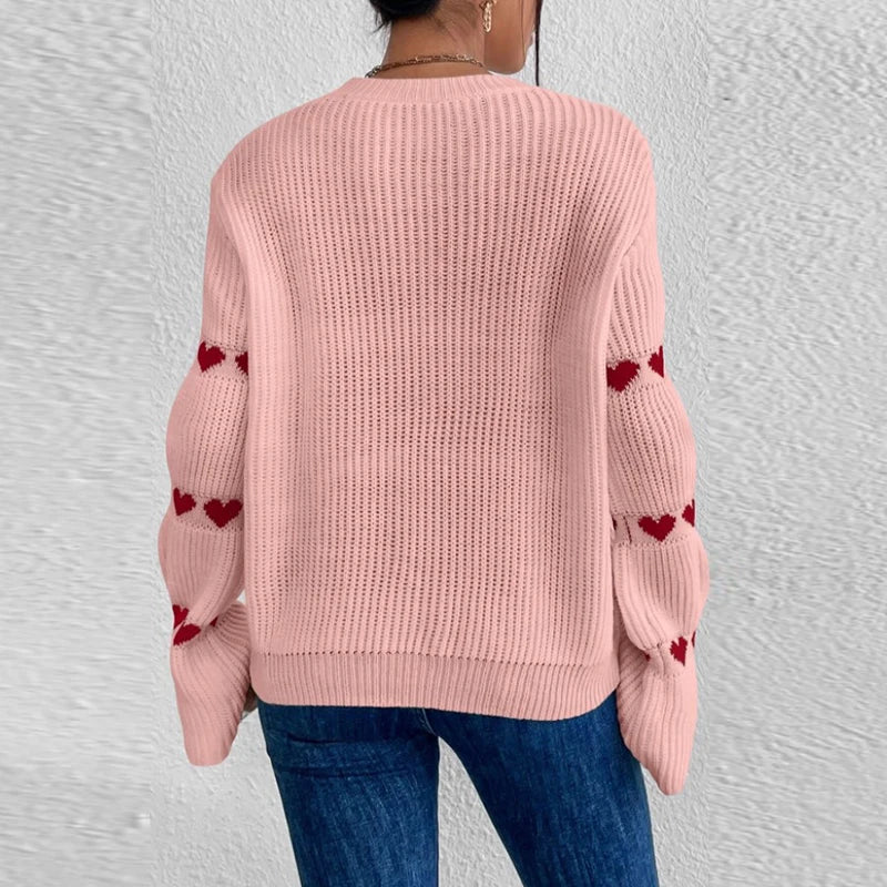 Flare Long Sleeve Sweater Knit Heart Loose Tops Pullover - Horizon Bliss