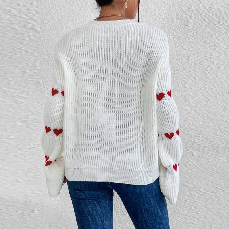 Flare Long Sleeve Sweater Knit Heart Loose Tops Pullover - Horizon Bliss