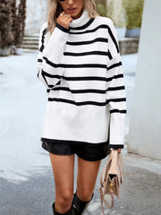 Knitted Pullover Winter KnitwearsTurtleneck Spliced Stripe Long Sleeve - Horizon Bliss