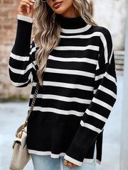 Knitted Pullover Winter KnitwearsTurtleneck Spliced Stripe Long Sleeve - Horizon Bliss