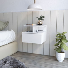 Floating Nightstand Flopini, One Drawer, White Finish - Horizon Bliss