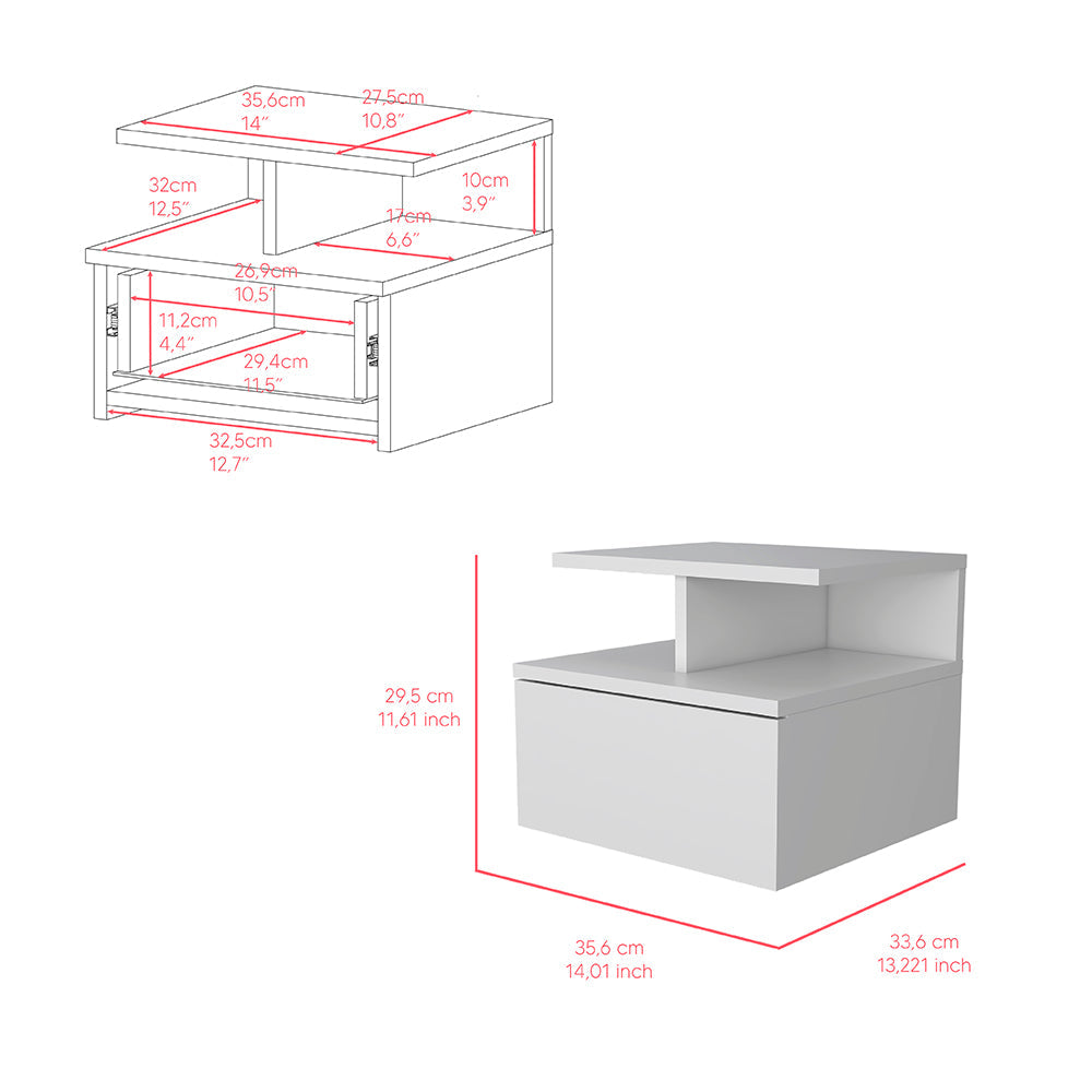 Floating Nightstand Flopini, One Drawer, White Finish - Horizon Bliss