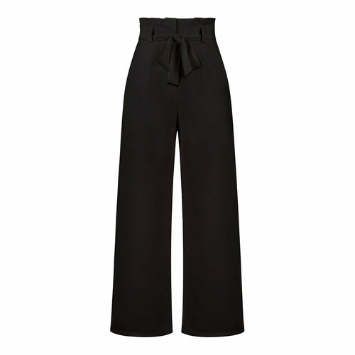 Belt Waist Elastic Wide Leg Black Long Pants - Horizon Bliss