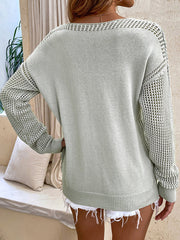 Long Sleeve Hollow Out Gray V Neck Pull Pink Loose Kitting Sweater - Horizon Bliss