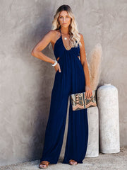 Wide Leg Black Summer Autumn Casual Jumpsuit  Backless Tie Up Halter - Horizon Bliss