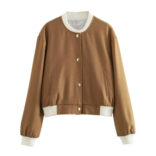 Women Bomber Jackets Coat Autumn Winter Single Breasted Camel Short - Horizon Bliss