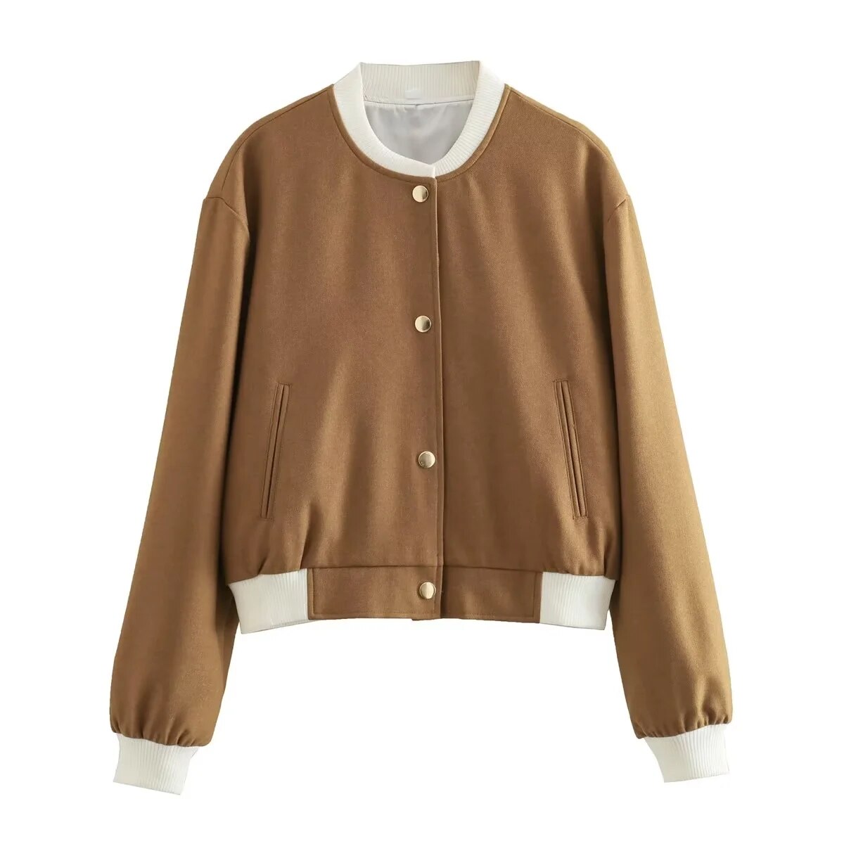 Women Bomber Jackets Coat Autumn Winter Single Breasted Camel Short - Horizon Bliss