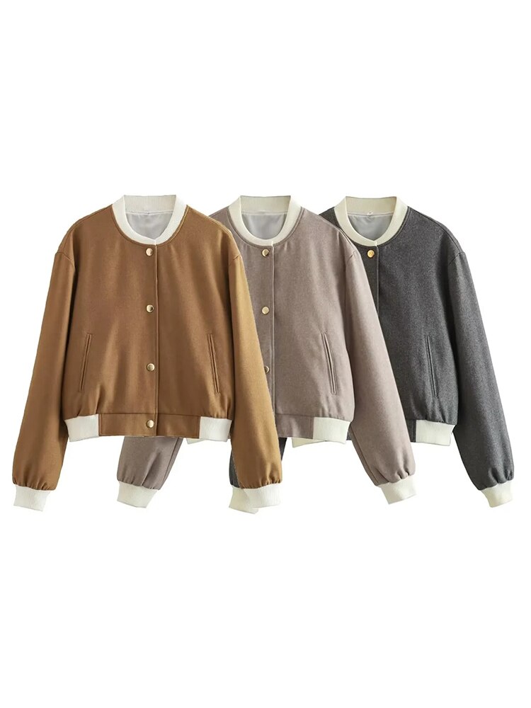 Women Bomber Jackets Coat Autumn Winter Single Breasted Camel Short - Horizon Bliss