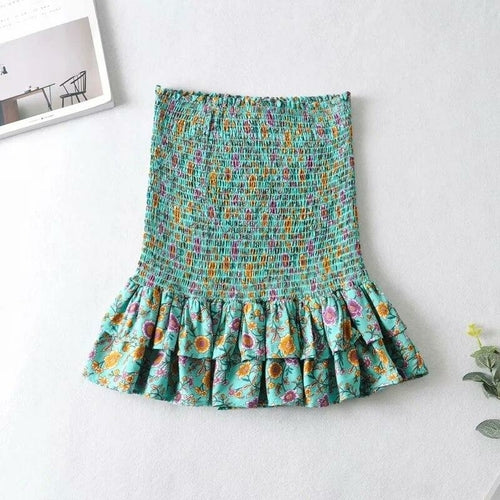 Floral Print Cute Boho Skirts Womens Summer High Waist Ruffle Bodycon - Horizon Bliss