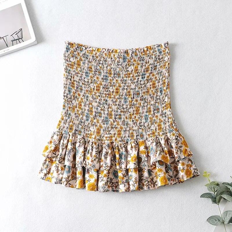 Floral Print Cute Boho Skirts Womens Summer High Waist Ruffle Bodycon - Horizon Bliss