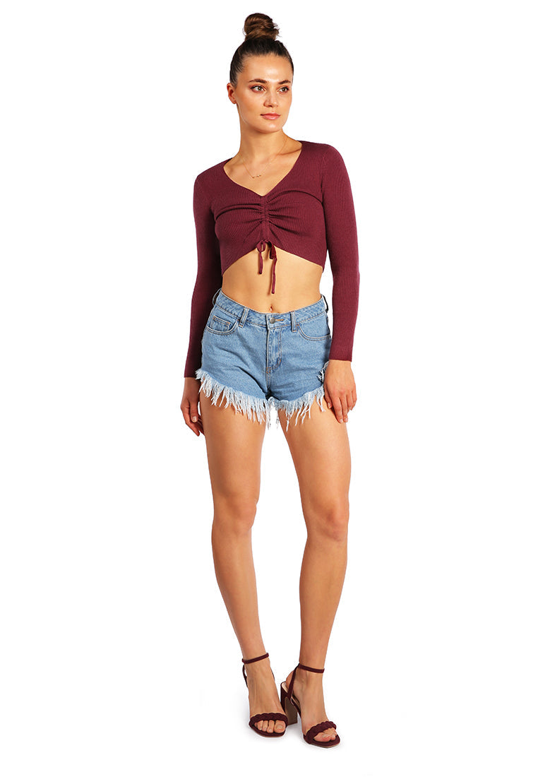 destroyed hem rhinestone patch denim shorts - Horizon Bliss