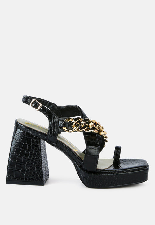 frecklin metal chain block heel sandals - Horizon Bliss