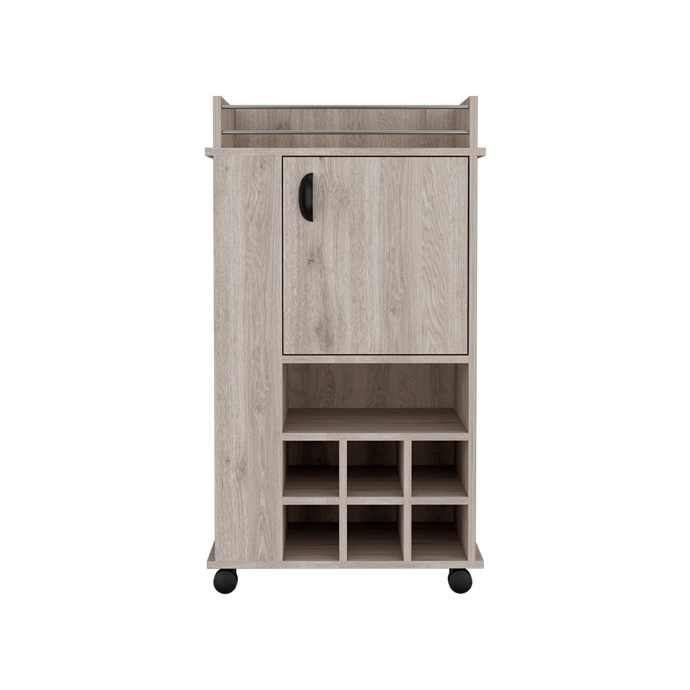 Bar Cart with Casters Reese, Six Wine Cubbies and Single Door, Light - Horizon Bliss