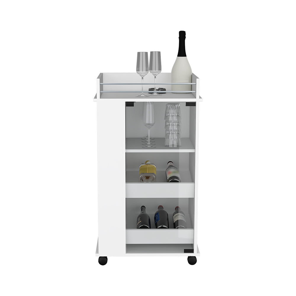 Bar Cart with Two-Side Shelves Beaver, Glass Door and Upper Surface, - Horizon Bliss