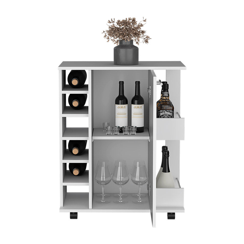 Bar Cart with Six-Wine Cubbies Cabot, Two-Side Storage Shelves and - Horizon Bliss