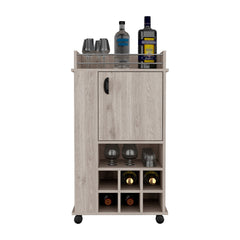 Bar Cart with Casters Reese, Six Wine Cubbies and Single Door, Light - Horizon Bliss