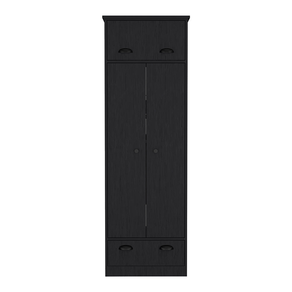 Armoire with Two-Doors Dumas, Top Hinged Drawer and 1-Drawer, Black - Horizon Bliss