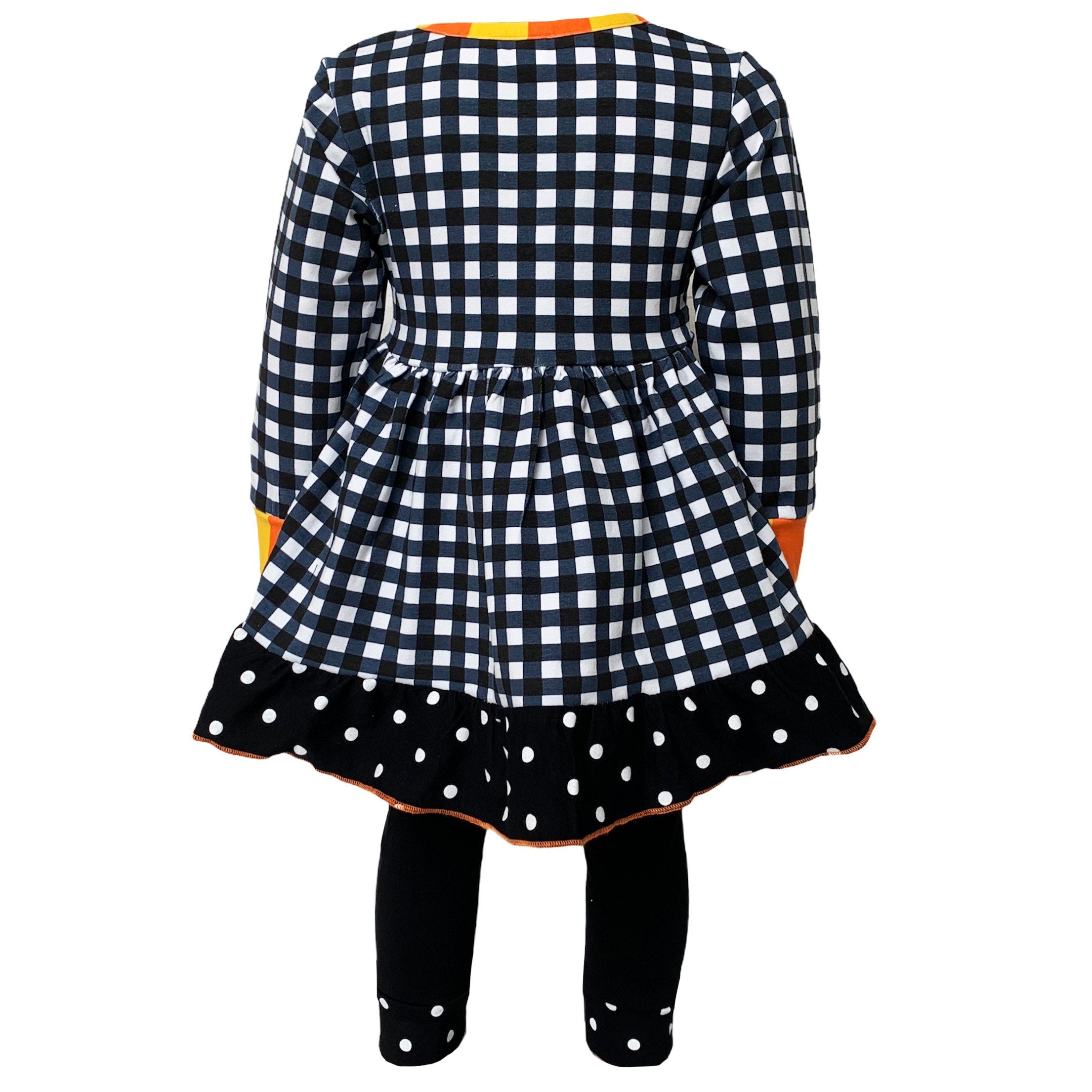 AnnLoren Girls Autumn Black and White Gingham Dress & Leggings Outfit - Horizon Bliss