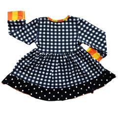 AnnLoren Girls Autumn Black and White Gingham Dress & Leggings Outfit - Horizon Bliss