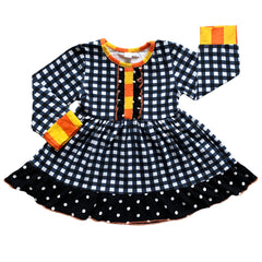 AnnLoren Girls Autumn Black and White Gingham Dress & Leggings Outfit - Horizon Bliss