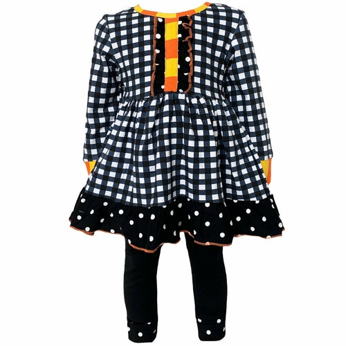 AnnLoren Girls Autumn Black and White Gingham Dress & Leggings Outfit - Horizon Bliss