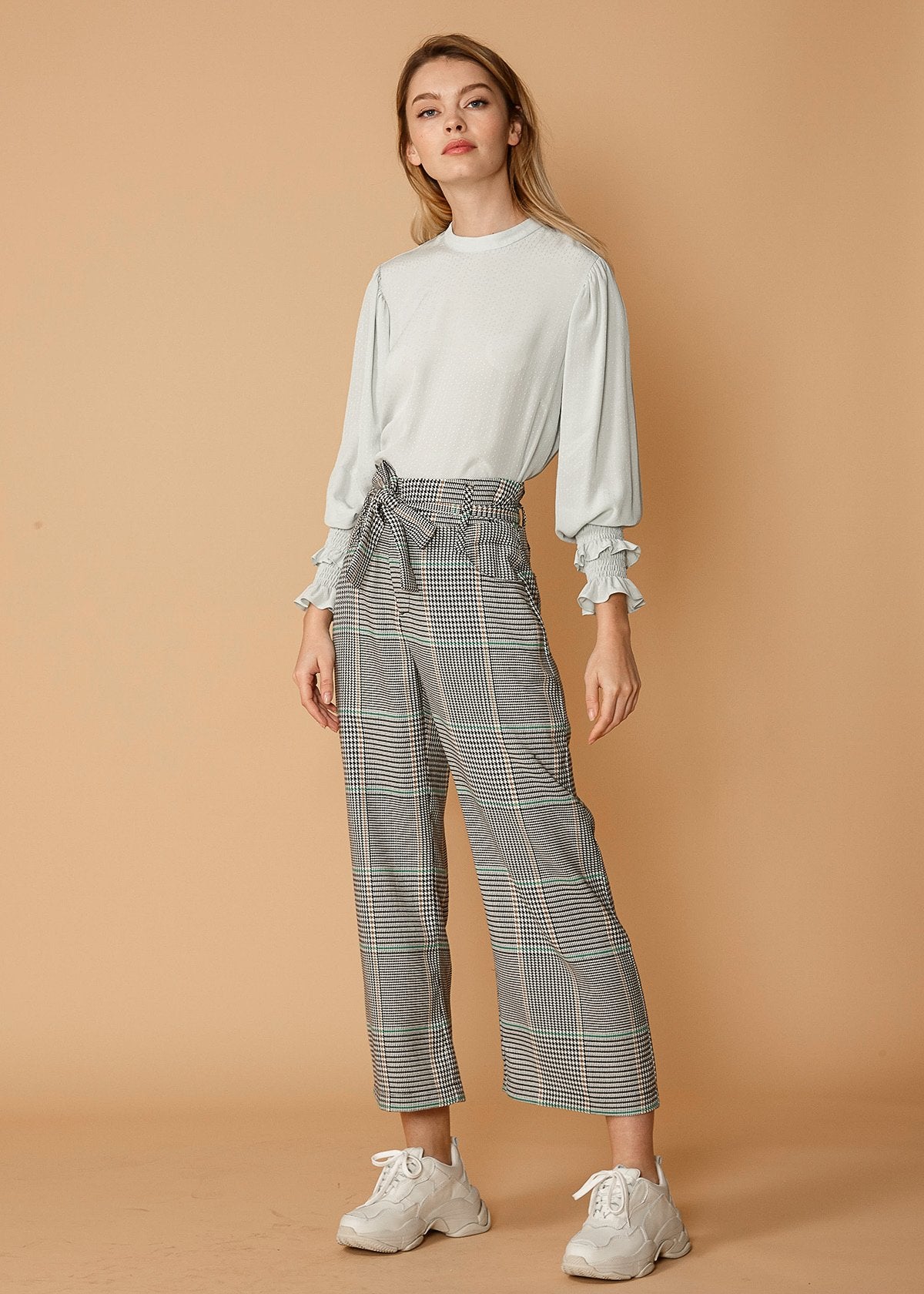 Women's Plaid Tie Waist Cropped Pants in Fall Glen - Horizon Bliss