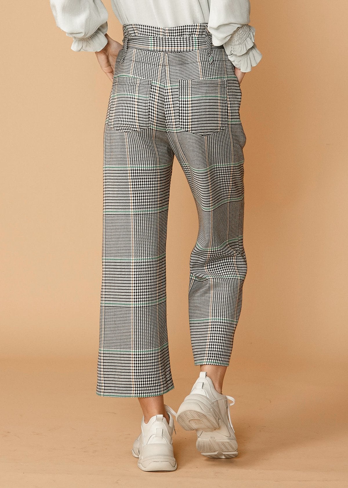 Women's Plaid Tie Waist Cropped Pants in Fall Glen - Horizon Bliss