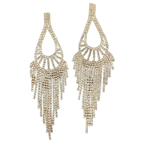 RHINESTONE TEARDROP FRINGE EARRINGS - Horizon Bliss