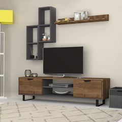 TV Stand CARRIBIC Walnut - Grey 160x35x40cm - Horizon Bliss