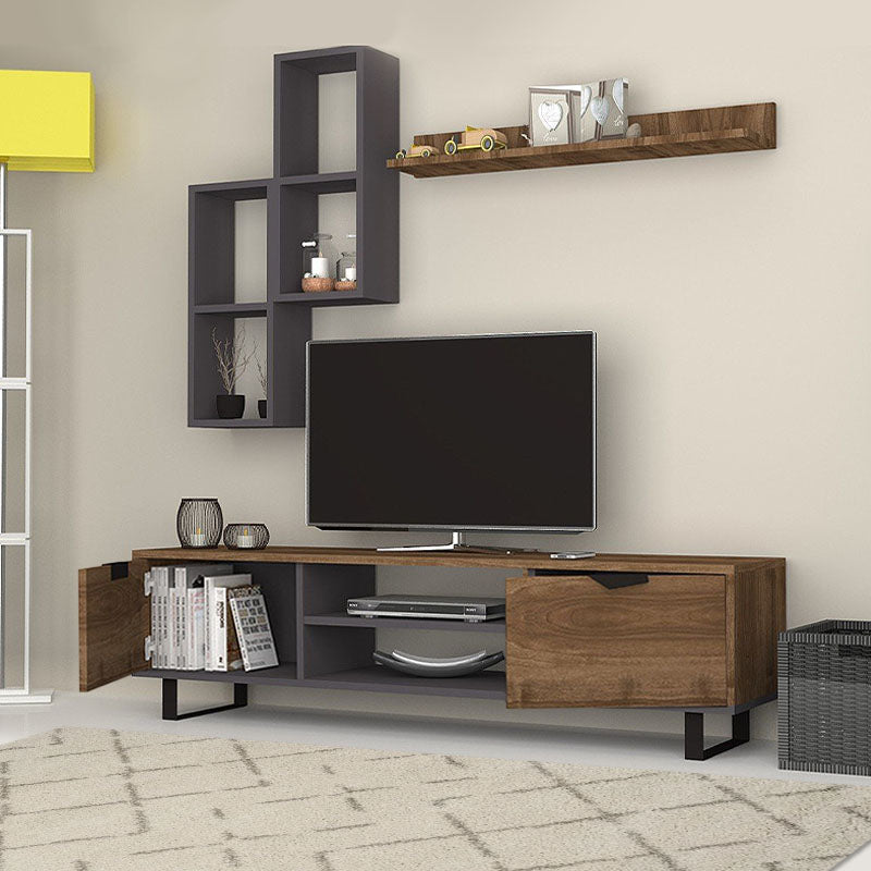 TV Stand CARRIBIC Walnut - Grey 160x35x40cm - Horizon Bliss