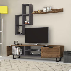 TV Stand CARRIBIC Walnut - Grey 160x35x40cm - Horizon Bliss