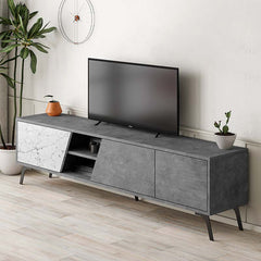 TV Stand CARLITO Retro Grey - White Marble Effect 180x35,6x48cm - Horizon Bliss