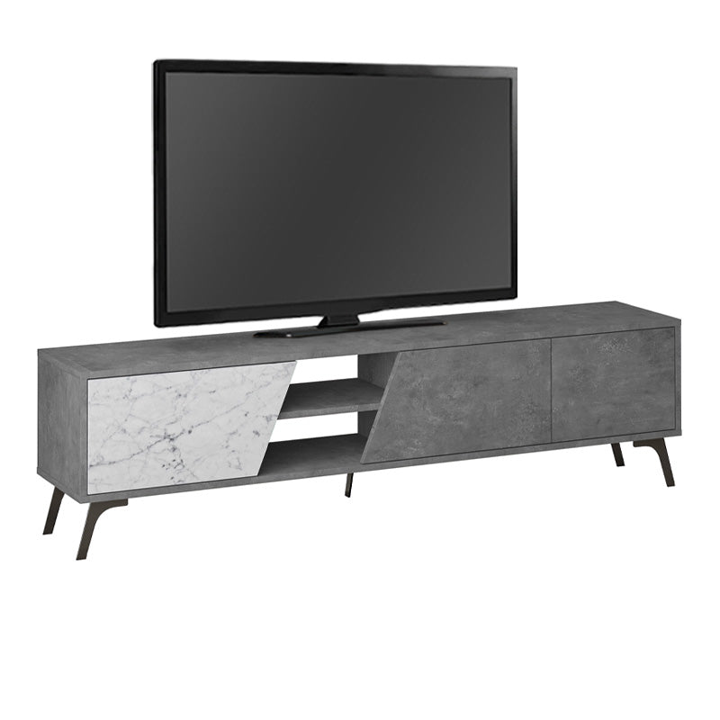 TV Stand CARLITO Retro Grey - White Marble Effect 180x35,6x48cm - Horizon Bliss